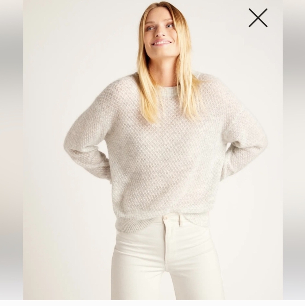 Quince Baby Alpaca-Wool Diamond Stitch Crew, Light Grey Size L